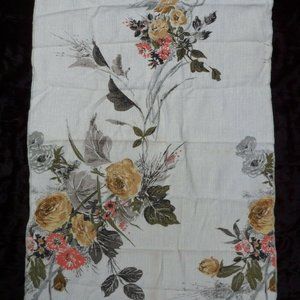 Vintage Fabric Remnant Peony Flower Floral Gold Ivory Coral 22" x 23" Texture
